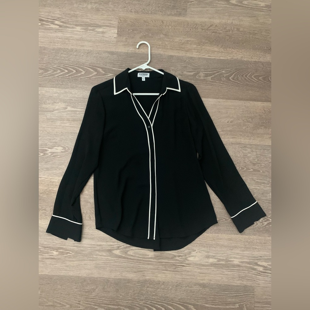 Express Black Button Down Shirt with White Accents